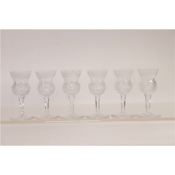 Six signed Edinburgh "thistle" crystal liqueur glasses