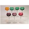 Image 1 : Seven Bohemian coloured cut to clear crystal hock wine glasses, each 7 3/4" in height