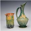 Image 2 : 3pc Roseville Pottery Iris Console Bowl, Zephyr Lily Ewer & Sunflower Vase