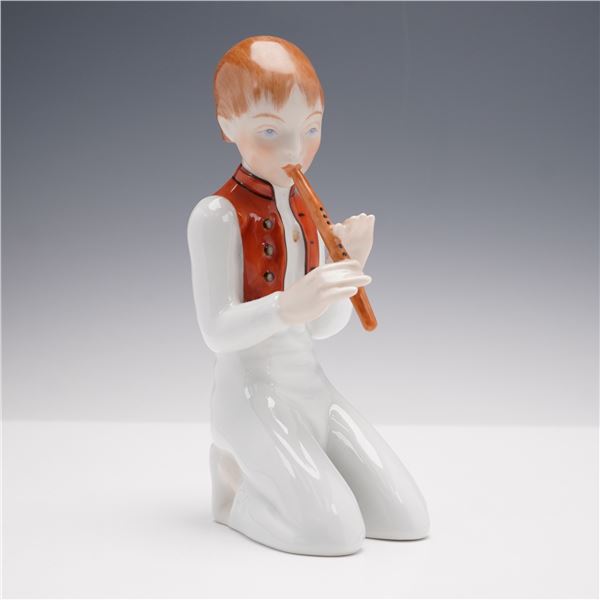 Herend Porcelain Figurine, Boy Playing Flute 5572
