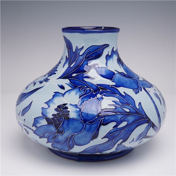 Moorcroft Pottery Vase, Blue on Blue Peony by Philip Gibson