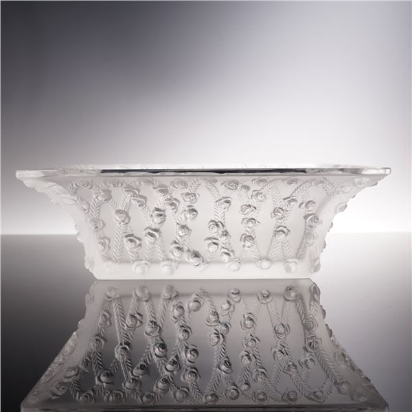 Lalique Crystal Square Bowl, Roses