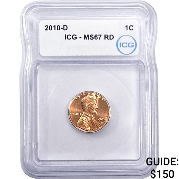 2010-D Union Shield Lincoln Cent ICG MS67 RD
