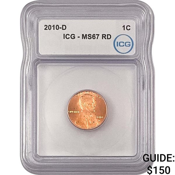 2010-D Union Shield Lincoln Cent ICG MS67 RD