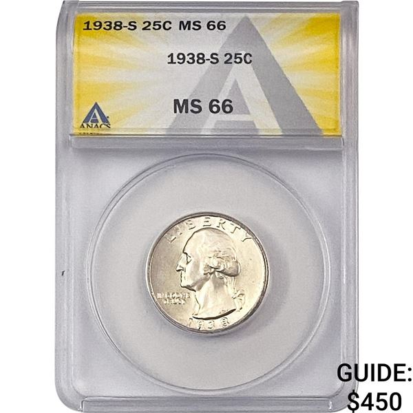 1938-S Washington Silver Quarter ANACS MS66