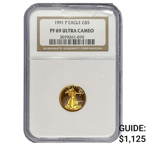 1991-P $5 Gold Half Eagle NGC PF69 Ultra Cameo