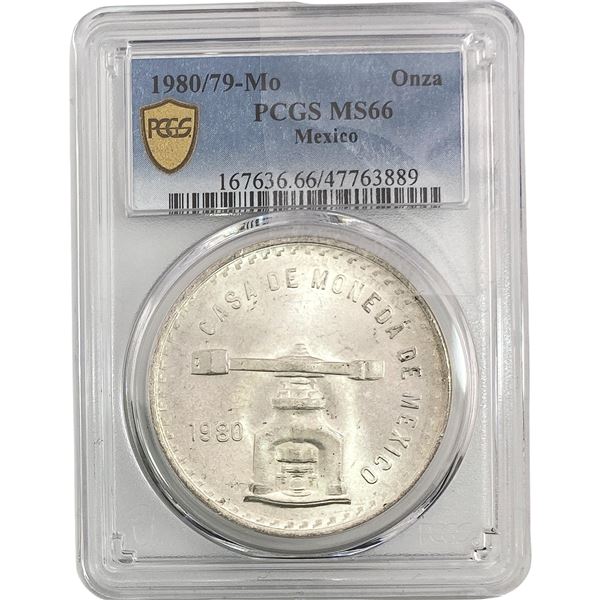 1980/79-Mo Una Onza Troy De Plata Pura  Mexico PCGS MS66
