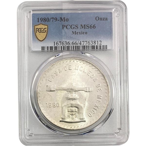 1980/79-Mo Una Onza Troy De Plata Pura  Mexico PCGS MS66