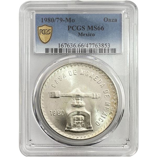 1980/79-Mo Una Onza Troy De Plata Pura  Mexico PCGS MS66