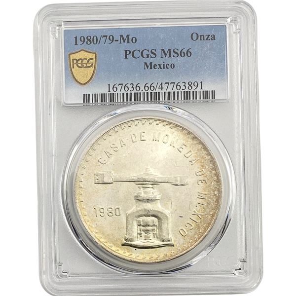1980/79-Mo Una Onza Troy De Plata Pura  Mexico PCGS MS66