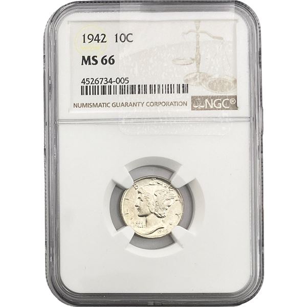 1942 Mercury Silver Dime NGC MS66