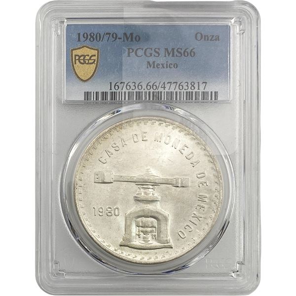 1980/79-Mo Una Onza Troy De Plata Pura  Mexico PCGS MS66