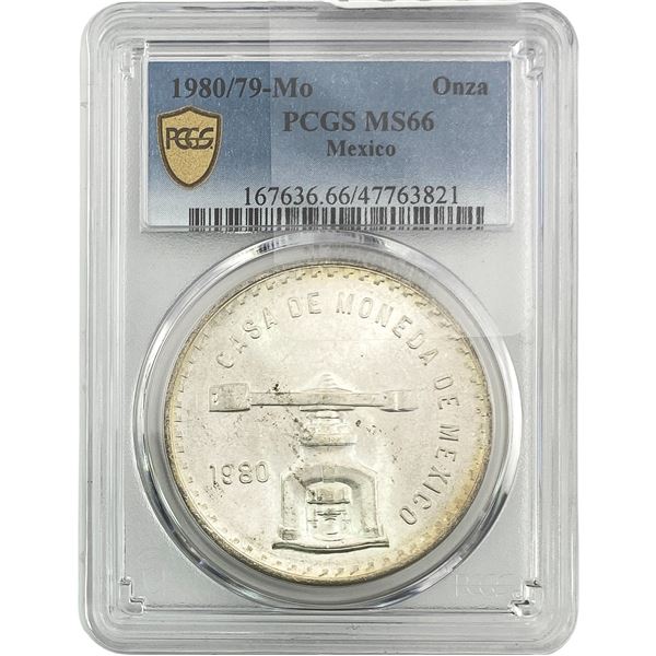 1980/79-Mo Una Onza Troy De Plata Pura  Mexico PCGS MS66