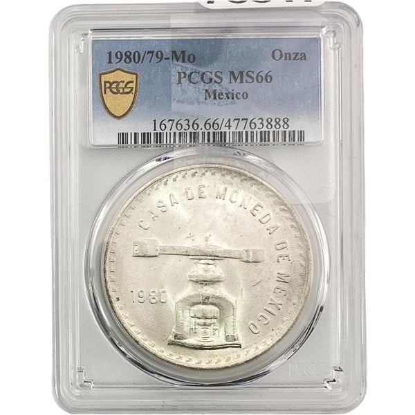 1980/79-Mo Una Onza Troy De Plata Pura  Mexico PCGS MS66