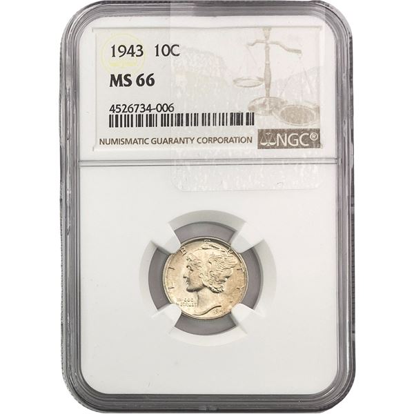 1943 Mercury Silver Dime NGC MS66