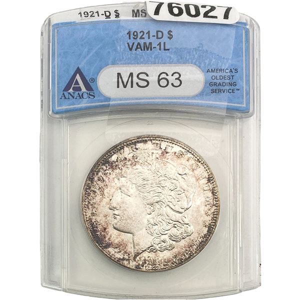 1921-D Morgan Silver Dollar ANACS MA63 VAM-1L