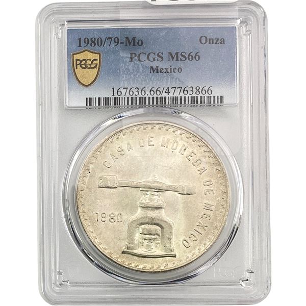 1980/79-Mo Una Onza Troy De Plata Pura  Mexico PCGS MS66