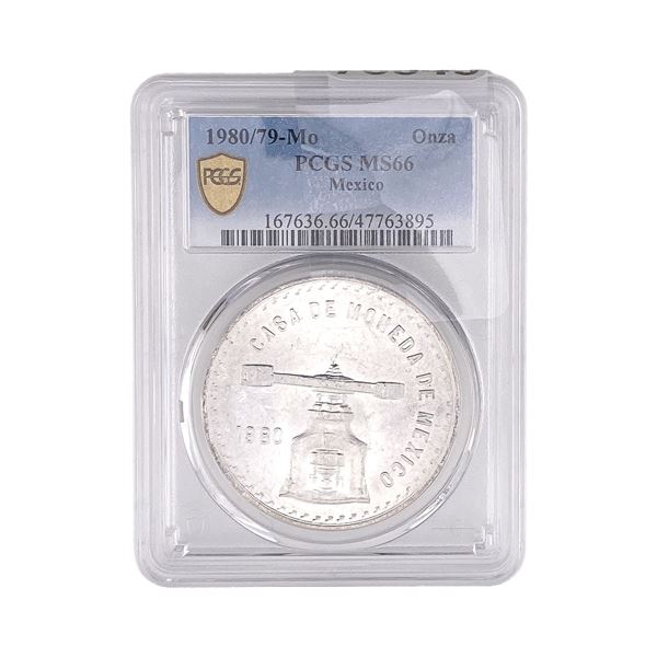 1980/79-Mo Una Onza Troy De Plata Pura  Mexico PCGS MS66