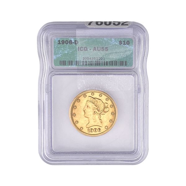1906-D $10 Gold Eagle ICG AU55