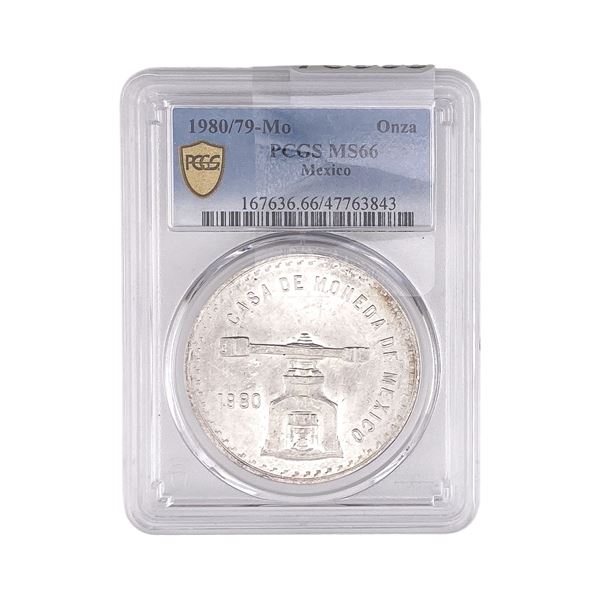 1980/79-Mo Una Onza Troy De Plata Pura  Mexico PCGS MS66