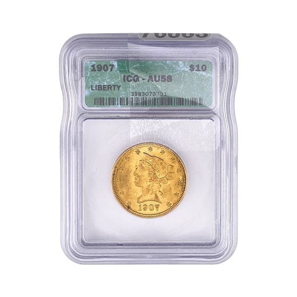 1907 $10 Gold Eagle ICG AU58