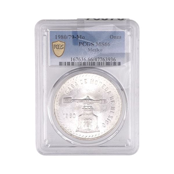 1980/79-Mo Una Onza Troy De Plata Pura  Mexico PCGS MS66