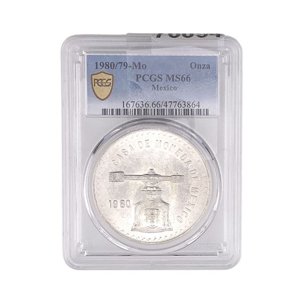 1980/79-Mo Una Onza Troy De Plata Pura  Mexico PCGS MS66