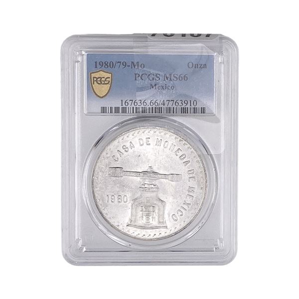 1980/79-Mo Una Onza Troy De Plata Pura  Mexico PCGS MS66