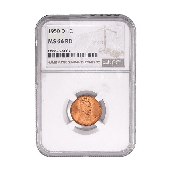 1950-D Wheat Cent NGC MS66 RD