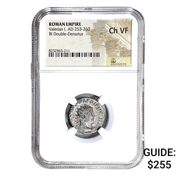 Roman Valerian I, AD 253-260 BI Dbl-Denarius NGC Ch VF
