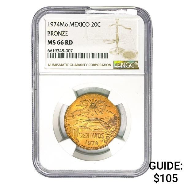 1974Mo Mexico 20C Bronze NGC MS66 RD