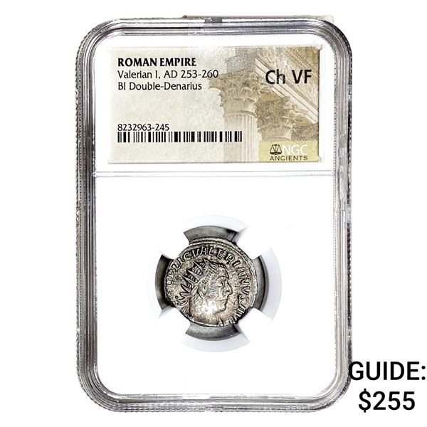 Roman Valerian I, AD 253-260 BI Dbl-Denarius NGC Ch VF
