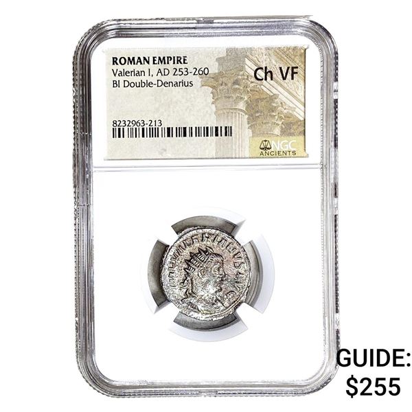 Roman Valerian I, AD 253-260 BI Dbl-Denarius NGC Ch VF