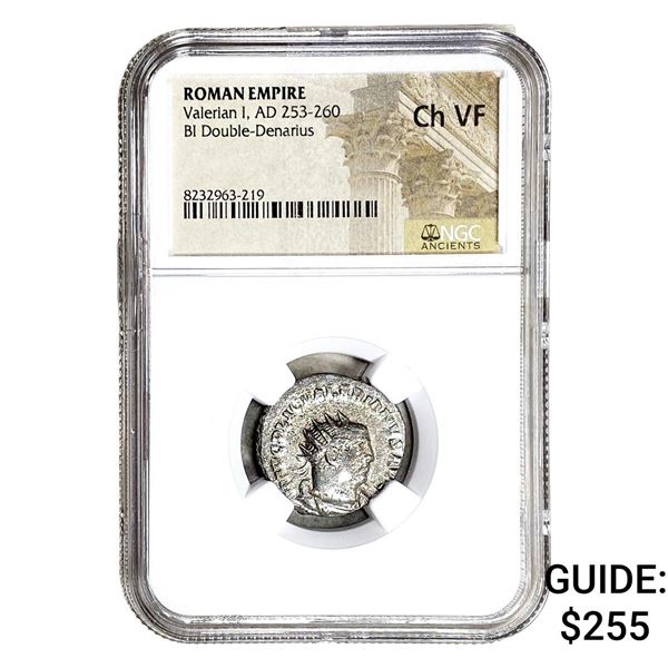 Roman Valerian I, AD 253-260 BI Dbl-Denarius NGC Ch VF
