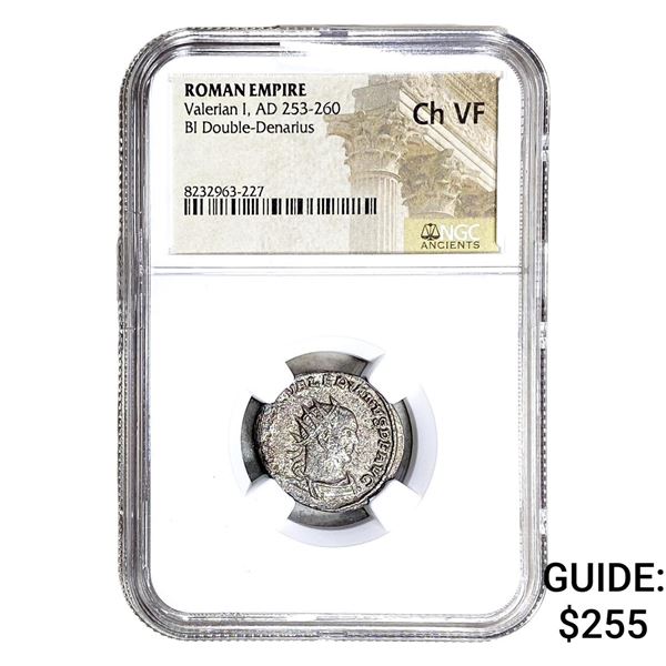 Roman Valerian I, AD 253-260 BI Dbl-Denarius NGC Ch VF
