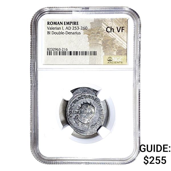 Roman Valerian I, AD 253-260 BI Dbl-Denarius NGC Ch VF
