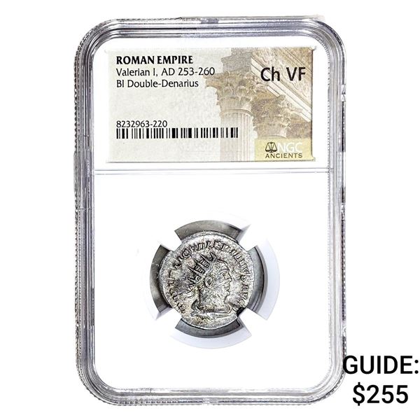 Roman Valerian I, AD 253-260 BI Dbl-Denarius NGC Ch VF