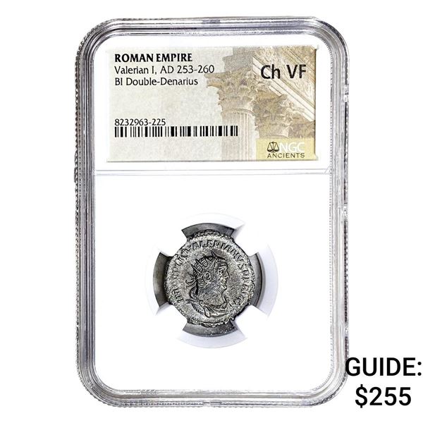 Roman Valerian I, AD 253-260 BI Dbl-Denarius NGC Ch VF