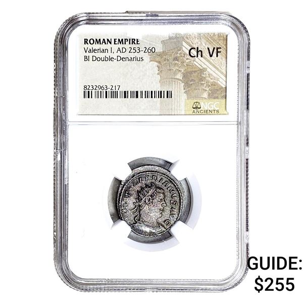 Roman Valerian I, AD 253-260 BI Dbl-Denarius NGC Ch VF