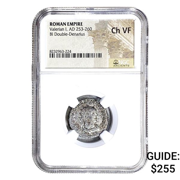 Roman Valerian I, AD 253-260 BI Dbl-Denarius NGC Ch VF