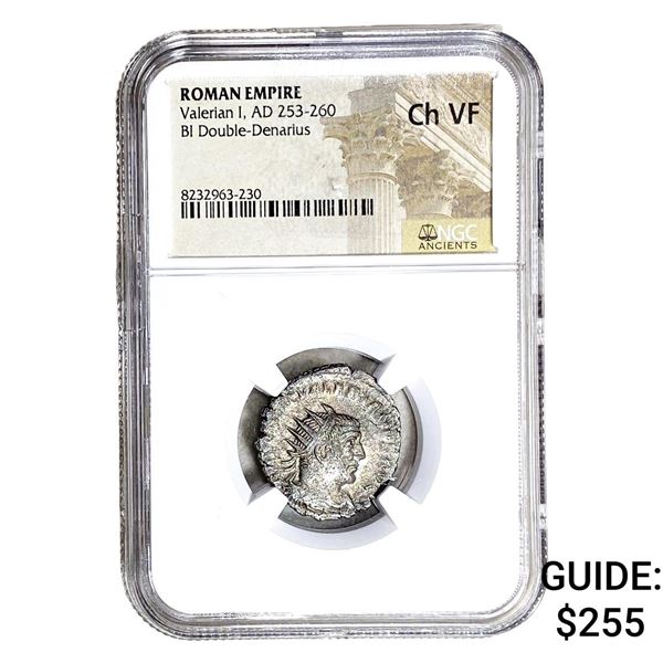 Roman Valerian I, AD 253-260 BI Dbl-Denarius NGC Ch VF