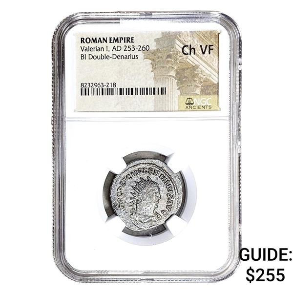 Roman Valerian I, AD 253-260 BI Dbl-Denarius NGC Ch VF