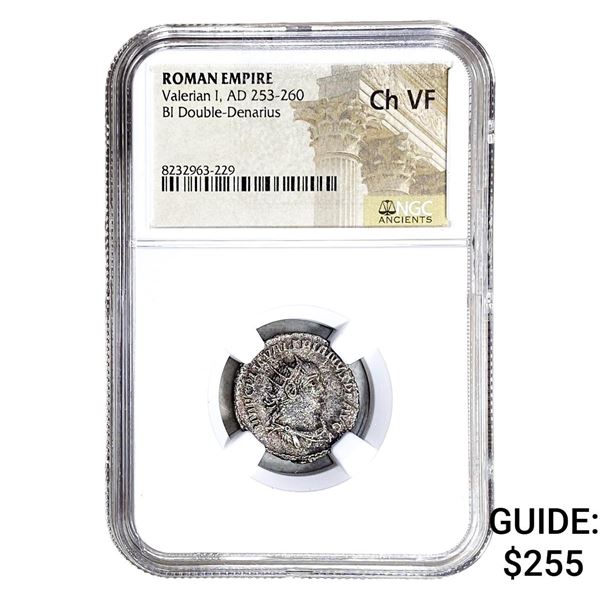 Roman Valerian I, AD 253-260 BI Dbl-Denarius NGC Ch VF