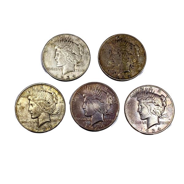 [5 Coins] 1934 Silver Peace Dollar