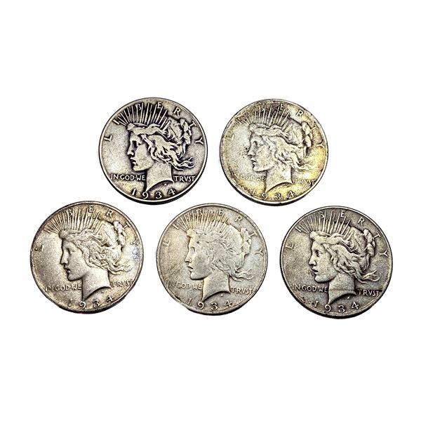 [5 Coins] 1934 Silver Peace Dollar