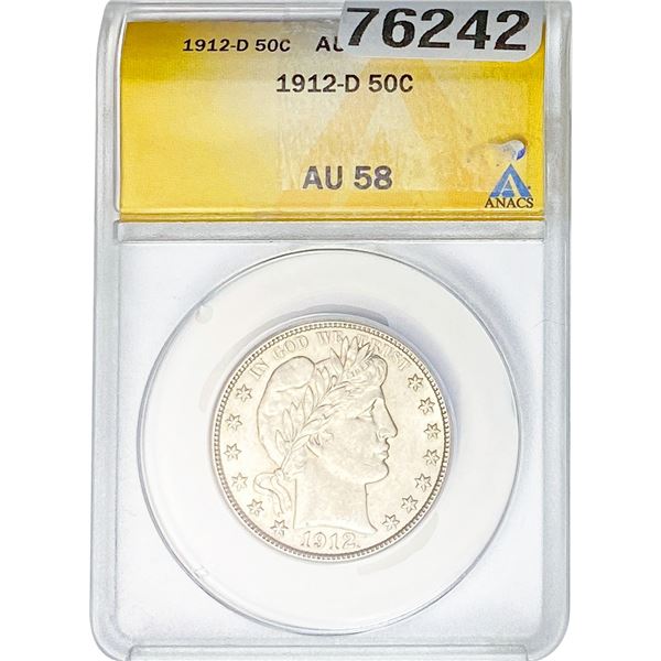 1912-D Barber Half Dollar ANACS AU58