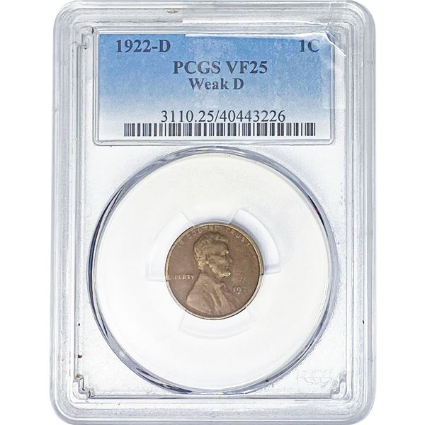 1922-D Wheat Cent PCGS VF25 Weak D