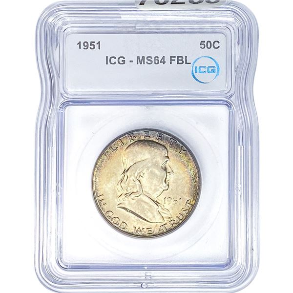 1951 Franklin Half Dollar ICG MS64 FBL