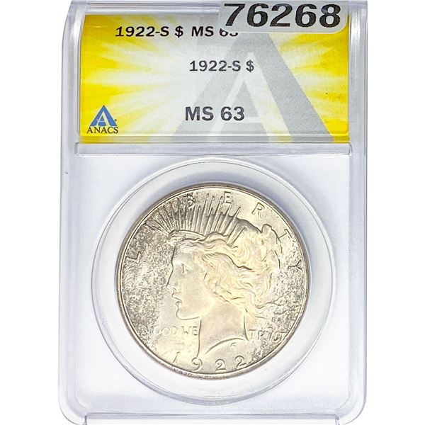 1922-S Silver Peace Dollar ANACS MS63