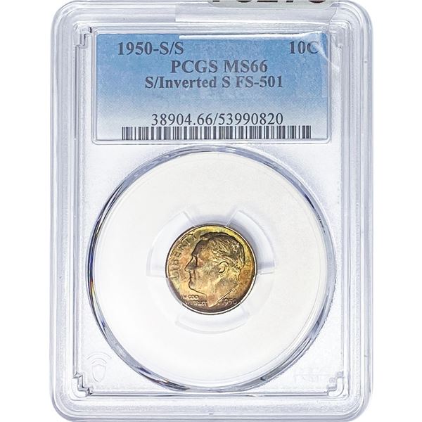 1950-S/S Roosevelt Dime PCGS MS66 FS-501